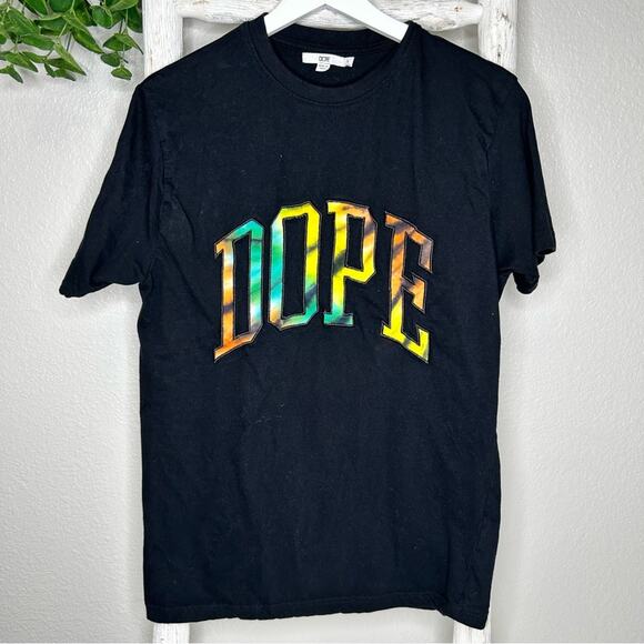 Dope Tie Dye Graphic Print Black T Shirt Men's Short Sleeve Casual‎ Top Large - Picture 1 of 4